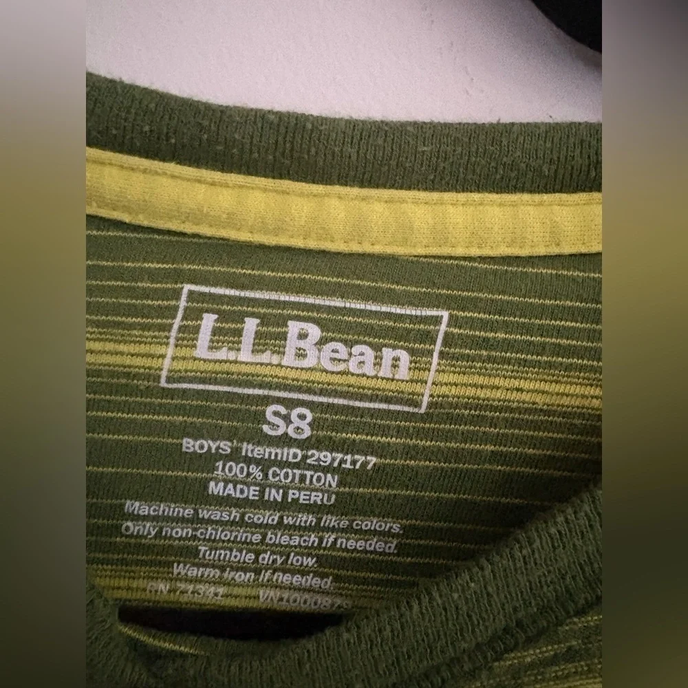 L.L. Bean Kids Long Sleeve Shirt - Green and Yellow Stripes